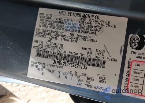 2012 Lincoln Mkz Hybrid z USA, uszkodzony, nr VIN 3LNDL2L33CR824133